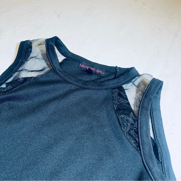 Material Girl Black Sleeveless Top with Mesh Detail - Picture 3 of 6